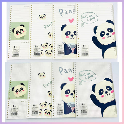 Repuesto de 80 hojas para Binder, Líneas o Cuadros + Portada Transparente “Panda”, tamaño A5