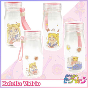 Botella Vidrio Templado “Sailor Moon”, Boca ancha, 400ml. Apta para líquidos calientes y fríos
