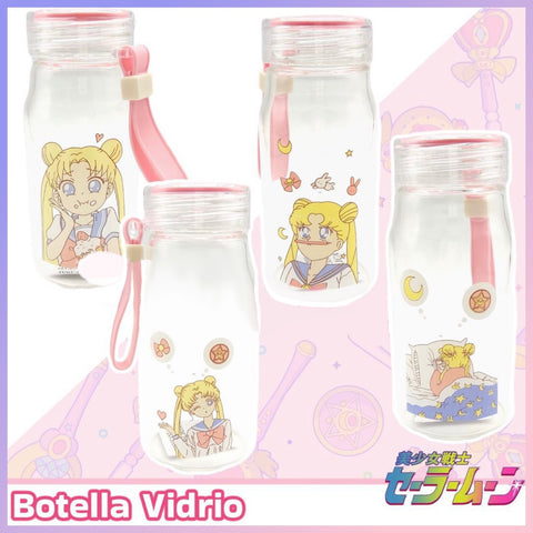 Botella Vidrio Templado “Sailor Moon”, Boca ancha, 400ml. Apta para líquidos calientes y fríos