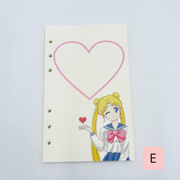 Set 40 hojas para planner Binder “Sailor Moon”, tamaño A6