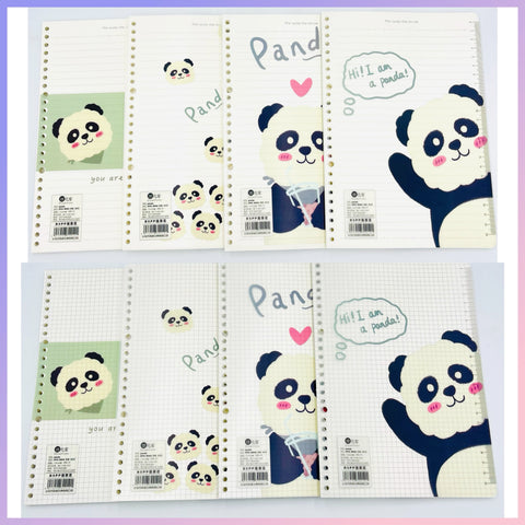 Repuesto de 80 hojas para Binder, Líneas o Cuadros + Portada Transparente “Panda”, tamaño B5