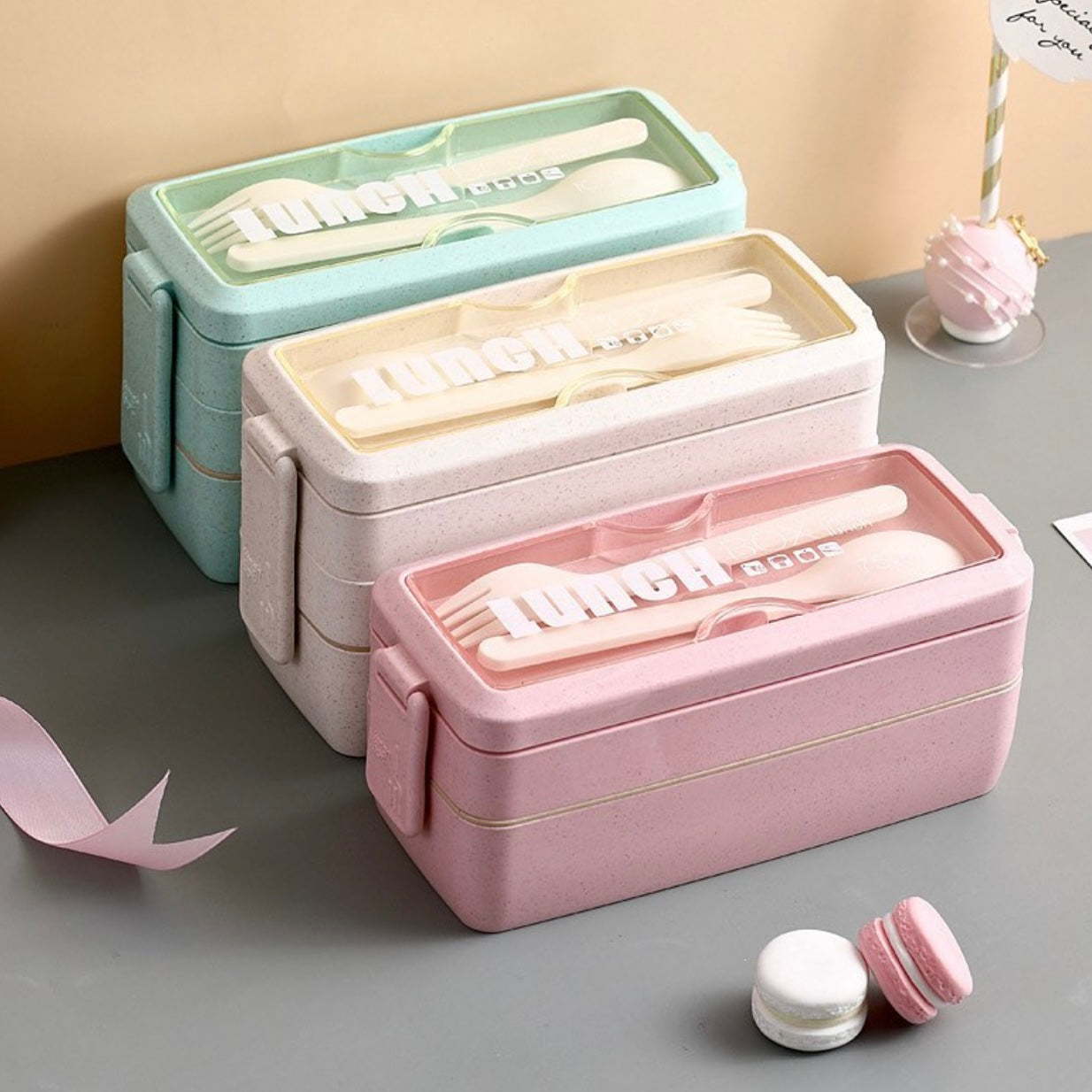 Lunch Box + tenedor y cuchara, apto para microondas, 2 y 3 niveles