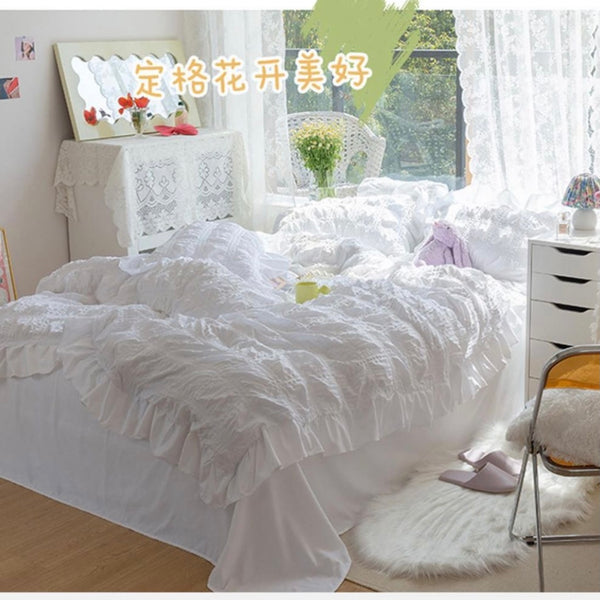 Funda cubre plumón + sabana larga + cubre almohadas “Estilo Coreano Blanco”. Microfibra, 1,5 y 2 Plazas
