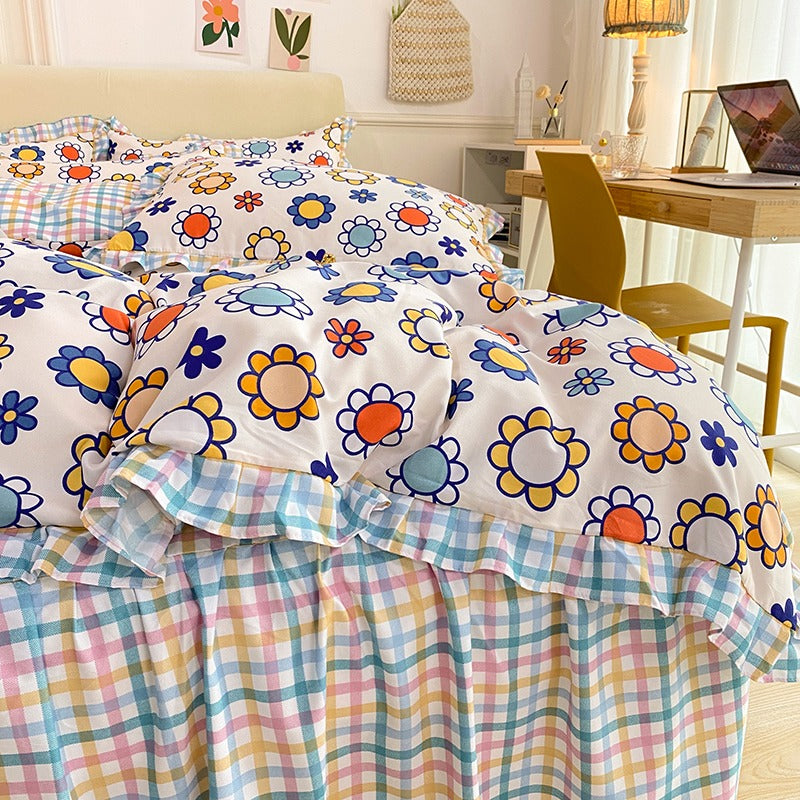 Funda cubre plumón + sabana Larga + 2 cubre almohada “Girasoles”. Microfibra, solo 2 Plazas