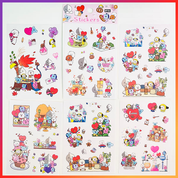 Set 6 láminas Stickers “BT21”. 19x10cms